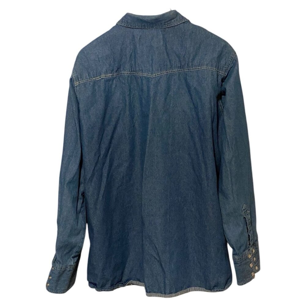 Bit & Bridle Blue Denim Long Sleeve Pearl Snap Down Men's XXL - Picture 2 of 6